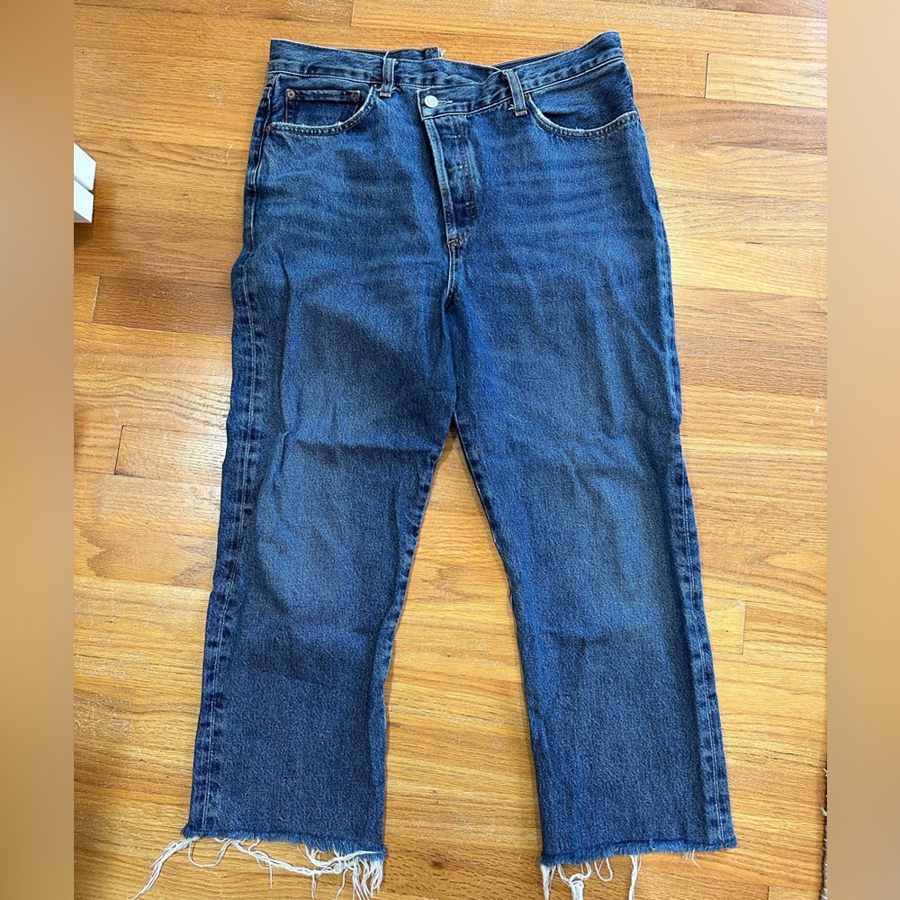 Agolde criss cross fly straight leg denim sz 30 raw hem cropped